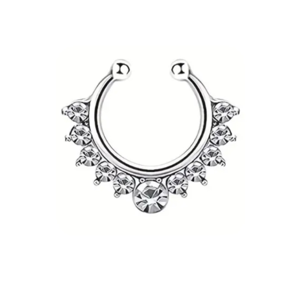 Stainless Steel Septum Ring | Fake Nose Hoop | Clear Cubic Zirconia Jewelry